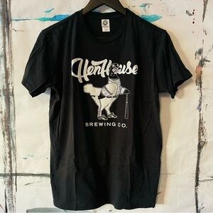 Henhouse Brewing, Softball Baseball Tee, Jersey Shirt, Black, Chicken, Size S,